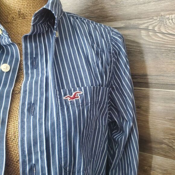 Hollister Blue and White Striped Button Down Long Sleeve Women's Shirt Size S - Picture 3 of 10